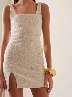 $1,295 Staud Le Sable Floral Beaded Ivory Mini Dress